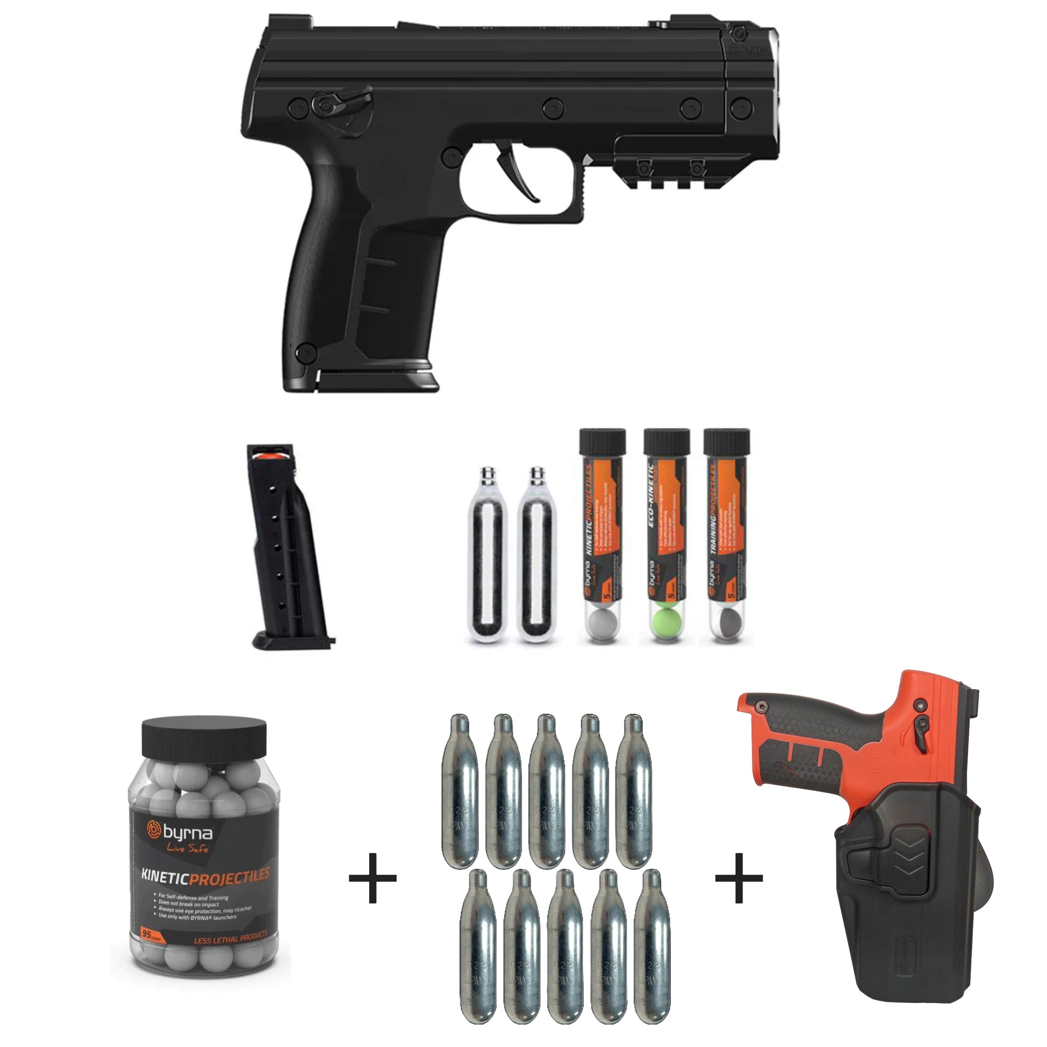 Nakestores LE Bundle Black | Includes Byrna LE Universal Kit + Byrna 95 Count Kinetic Projectiles + (10) Byrna 12grams CO2 + Byrna Level 2 Holster - NAKESTORES