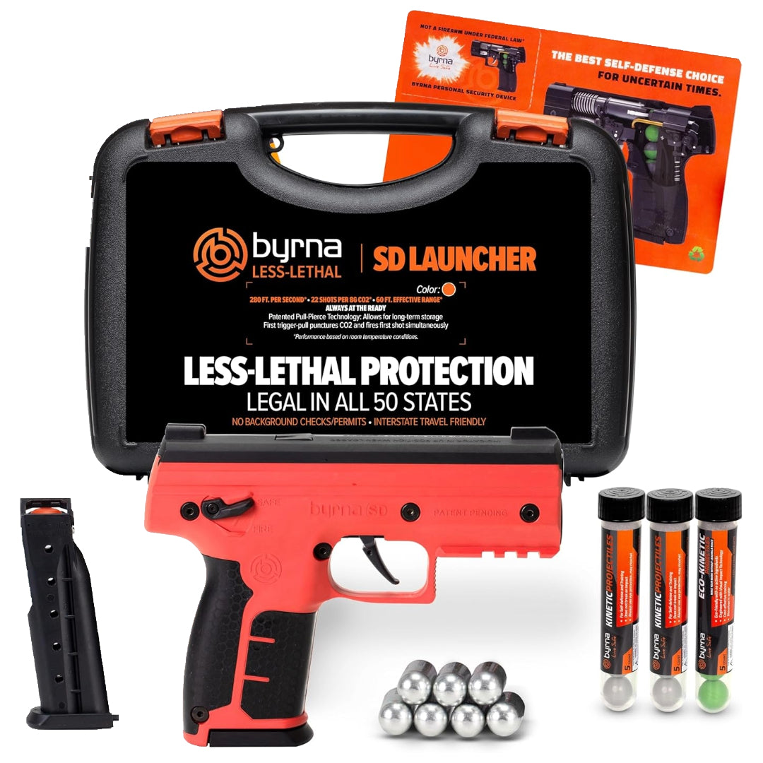 Nakestores SD Bundle Orange | Includes Byrna SD Universal Kit + Byrna 95 Count Kinetic Projectiles + Byrna 10-count 8grams CO2 + Byrna Level 2 Holster - NAKESTORES