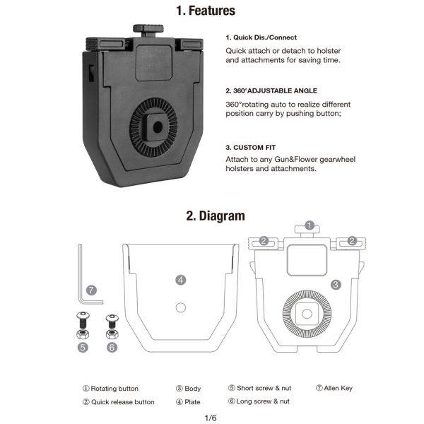 Snap to Click Quick Install Mount Rotating Duty Belt and Molle Adapter - NAKESTORES