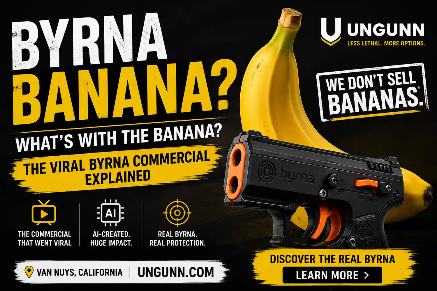Byrna Banana commercial explained – viral AI-created Byrna ad featuring a banana and Byrna launcher by Ungunn