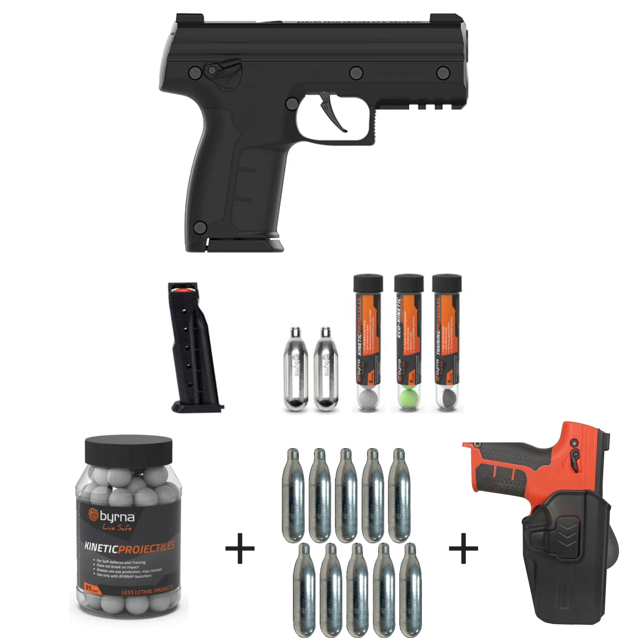 Nakestores SD Bundle Black | Includes Byrna SD Universal Kit + Byrna 95 Count Kinetic Projectiles + Byrna 10-count 8grams CO2 + Byrna Level 2 Holster - NAKESTORES