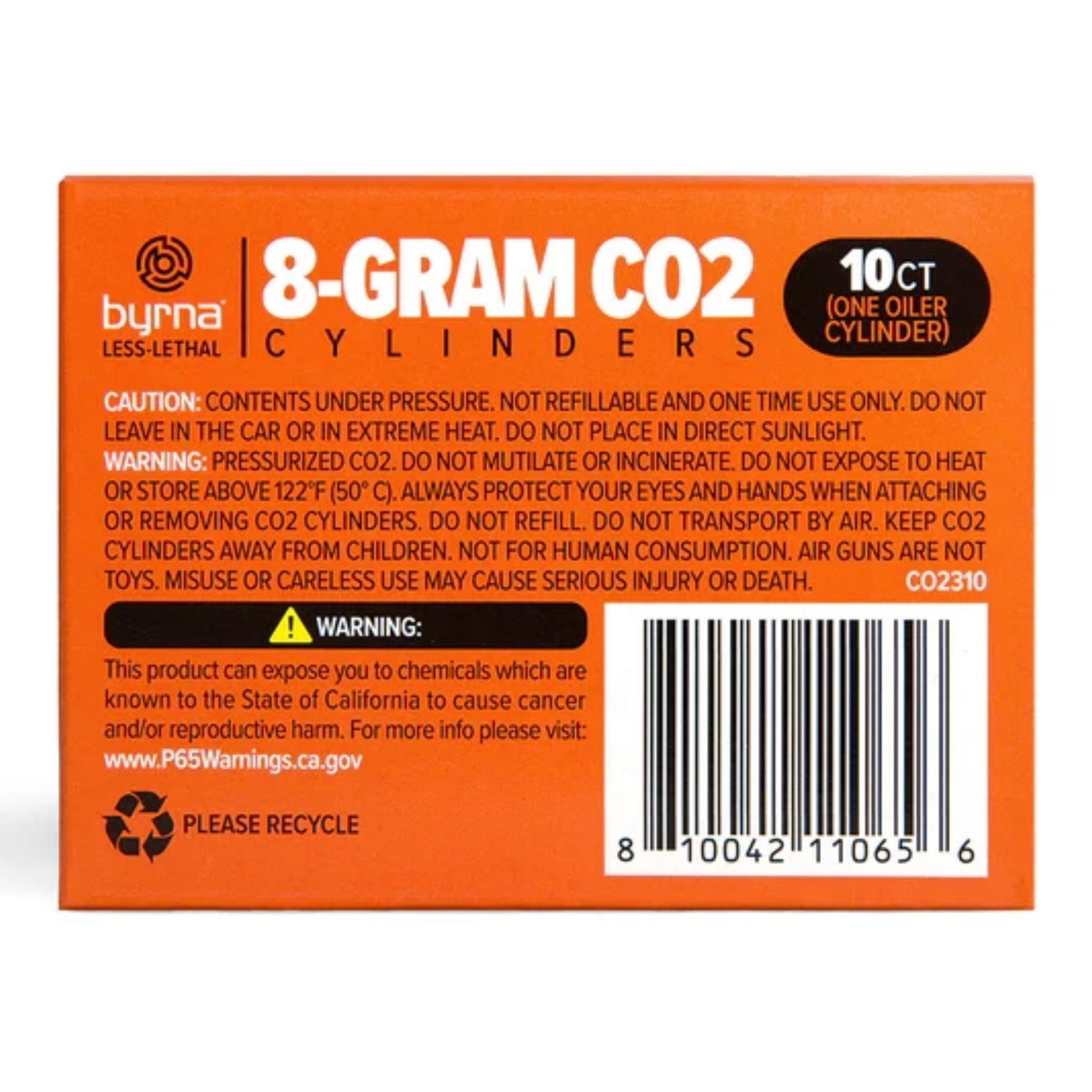 Byrna 8g CO2 Cartridges - 10 Pack with Oiler (SD, CL, EP, HD)