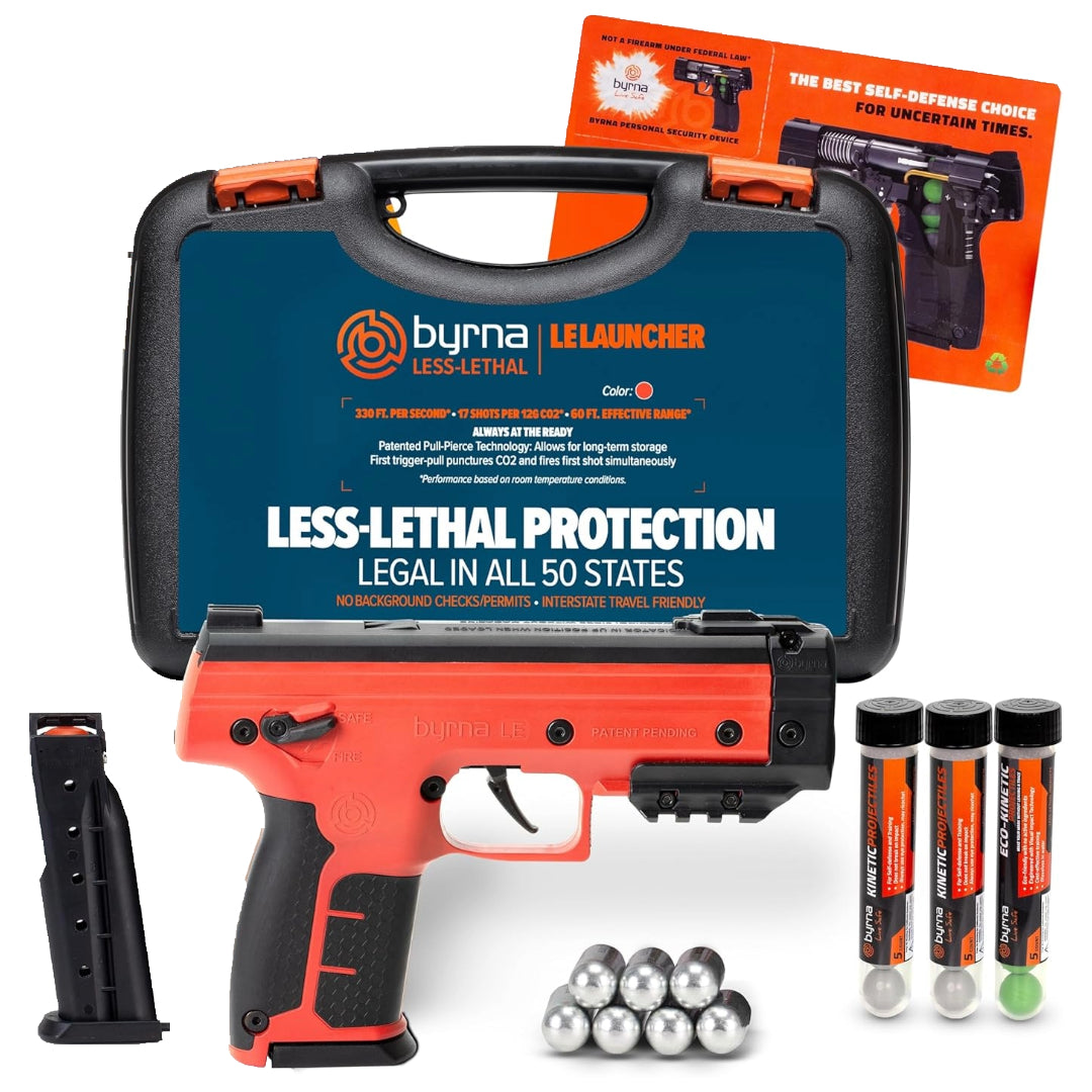 Nakestores LE Bundle Orange - Includes Byrna LE Universal Kit + Byrna 95 count Kinetic Projectiles + Byrna (10) 12grams CO2 +  Byrna Level 2 Holster - NAKESTORES