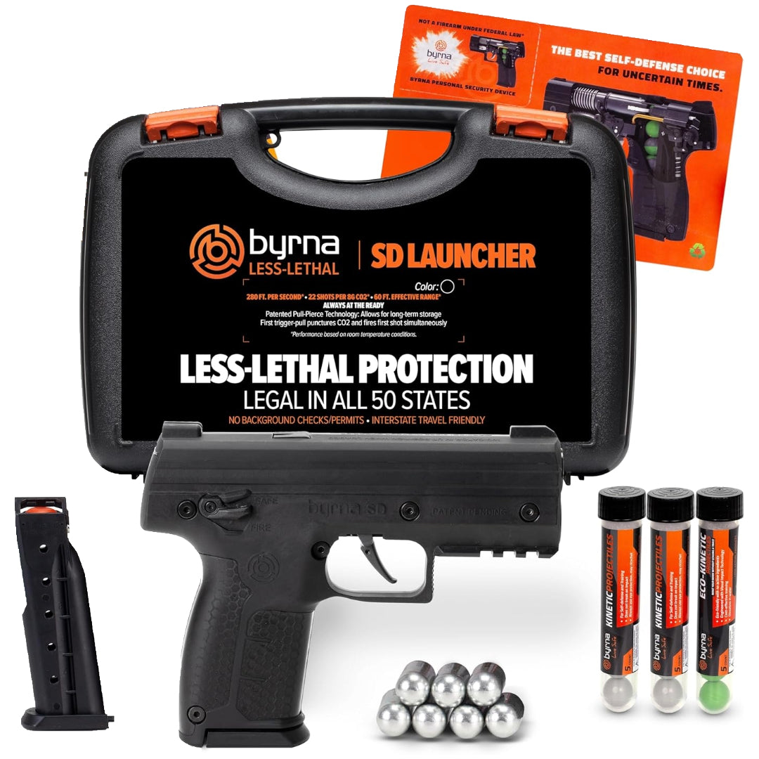 Nakestores SD Bundle Black | Includes Byrna SD Universal Kit + Byrna 95 Count Kinetic Projectiles + Byrna 10-count 8grams CO2 + Byrna Level 2 Holster - NAKESTORES