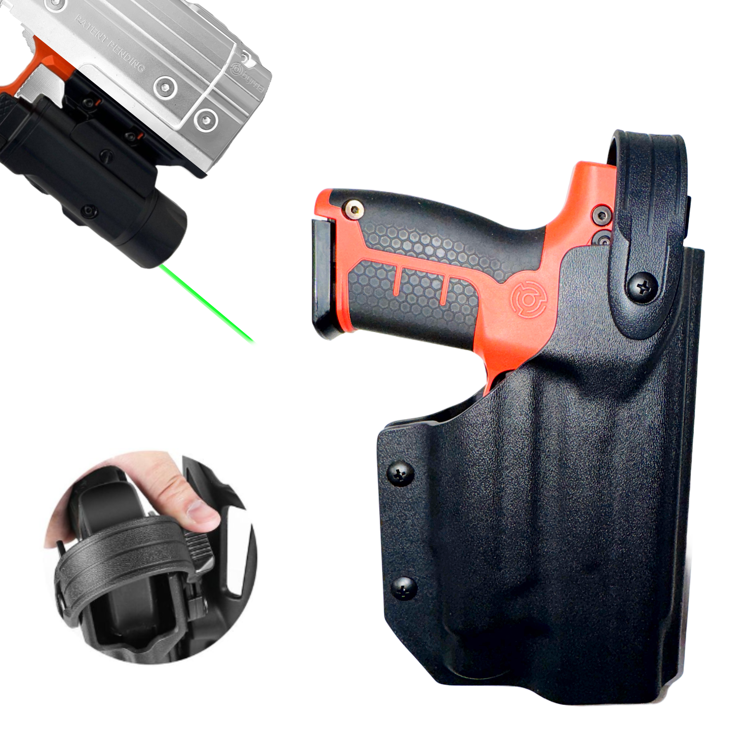 Level 3 RH Custom Holster For Byrna LE or SDXL Launcher compatible with Divalite laser light combo - NAKESTORES
