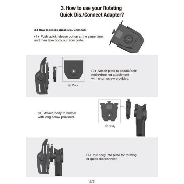 Snap to Click Quick Install Mount Rotating Duty Belt and Molle Adapter - NAKESTORES